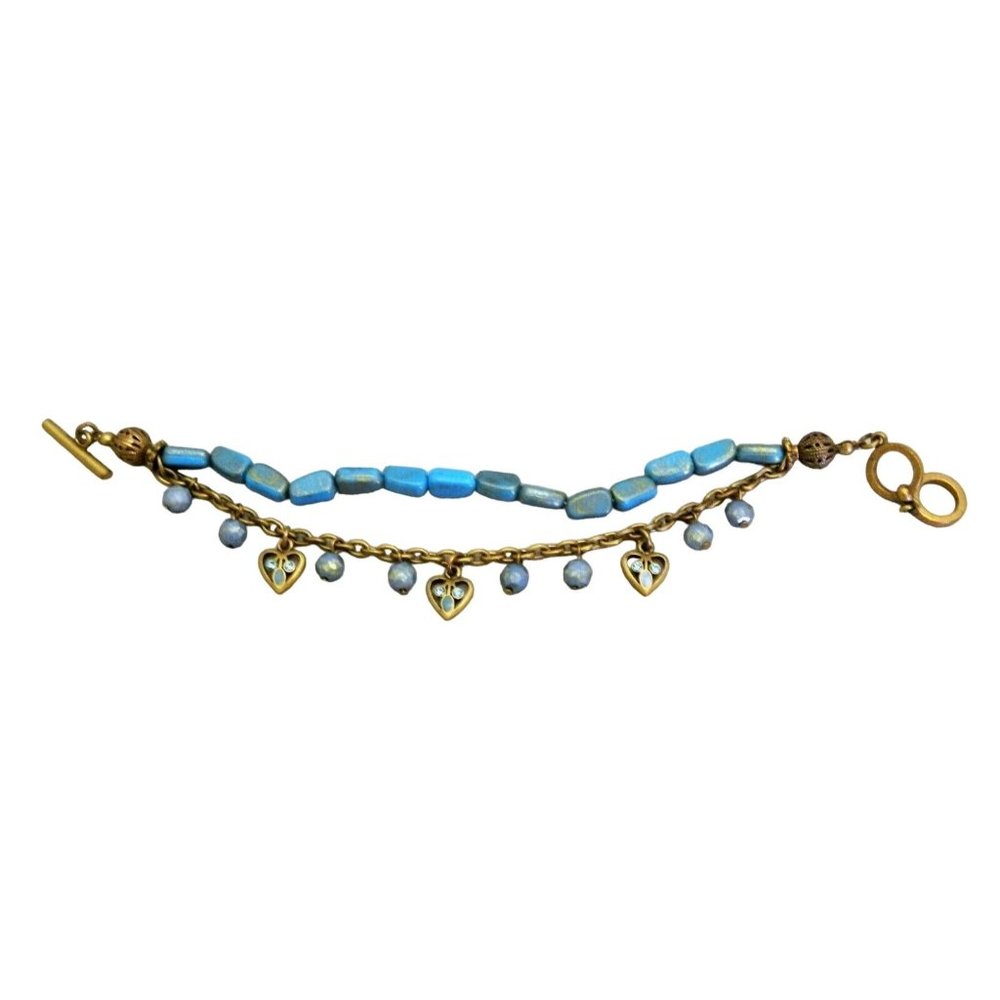 Premier Designs Never Ending Bracelet Mesa Pierced Earrings Matte Gold Blue - Picture 4 of 7